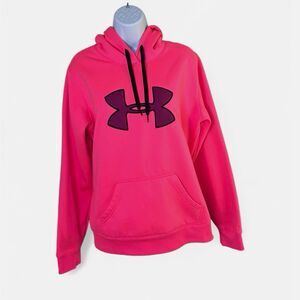 Under Armour UA Storm Big Logo Hoodie Neon Pink Purple Pullover Size Large